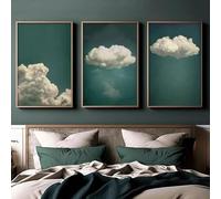 ZHAOLIN Emerald Green Cloud Posters and Prints Moody Vintage Cloud Canvas Painting Wall Art Picture for Living Room Decor Pictures 40x60cm(19x24in) x3 frameless