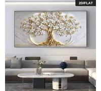 ZHAOLIN Extra Large Modern Abstract Golden Tree of Life Canvas Painting Large Wall Art Poster with Golden Leaves Living Room Decor 65x130cm InnerFrame
