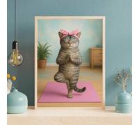 ZHAOLIN Funny Cat Yoga Wall Art Picture Tree Pose Tabby Cat Prints Canvas Painting Nursery Posters Meditation Decor For Living Room(30x50cm/Canvas wrap)