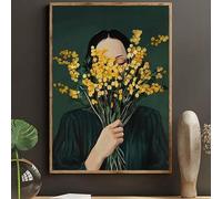ZHAOLIN Green Abstract Reading Female Art Print, Modern Striped Canvas Poster, Minimalist Wall Art, For Decorating Living Rooms(20x30cm/Frameless)