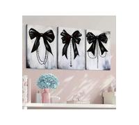 ZHAOLIN Large Black White Bow Canvas Print Wall Art Triptych Set Modern Classic Black White Posters With Golden Accent Bows Decor(70x90x3 cm/Canvas wrap)