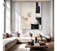 ZHAOLIN Large Canvas Black Beige Abstract Painted Painting Minimalist Textured Wall Art Canvas Painting for Living Room Decoration 60x90cm InnerFrame