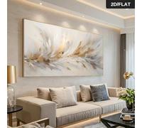 ZHAOLIN Large Elegant Modern Abstract Golden Gray Feather Canvas Wall Art - Contemporary Painting for Living Room, Bedroom Decor 60x120cm Frameless