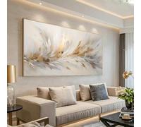 ZHAOLIN Large Elegant Modern Abstract Golden Gray Feather Canvas Wall Art - Contemporary Painting for Living Room, Bedroom Decor 40x80cm Frameless