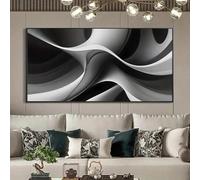 ZHAOLIN Large Modern Abstract Grey Canvas Art, Wave Design Canvas Poster Black and White Wall Decor for Living Room, Minimalist Decor 50x100cm Frameless