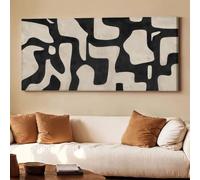 ZHAOLIN Large Modern Abstract Wall Art Black Beige Labyrinth Maze Pattern Canvas Print Neutral Beige Background For Home Decor(30x60cm/Canvas wrapped)