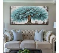 ZHAOLIN Large Tree of Life Canvas Painting Vibrant Abstract Artwork for Bedroom Living Room - Striking Blue Teal Modern Wall Decor 60x120cm Frameless