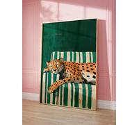 ZHAOLIN Leopard Drinking Coffee Minimalist Canvas Print Wall Art, Dopamine Dining Room Colorful Stylish Vivid Morning Poster Decor(60x90cm/Canvas wrap)