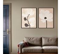 ZHAOLIN Minimalist Floral Wall Art Poster Beige and Black Lines Drawing Modern Abstract Elegant White Flower Canvas Print Decor(30x50cmx2/Frame)
