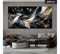 ZHAOLIN Modern Abstract Black & White Leaves Canvas Painting with Golden Accents - Large Wall Art for Living Room, Bedroom Decor 60x120cm Frameless