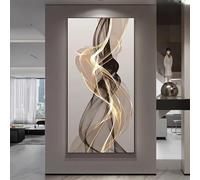 ZHAOLIN Modern Abstract Canvas Art Print - Ethereal Flowing Lines in Black, White & Golden, Minimalist Wall Decor for Living Room 30x60cm InnerFrame