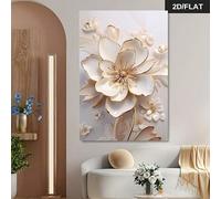 ZHAOLIN Modern Abstract Floral Wall Art - Canvas Painting With Golden Elegant White & Beige Flowers For Living Room Or Bedroom Decor(80x120/Frameless)