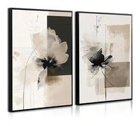 ZHAOLIN Modern Abstract Floral Wall Art Minimalist Neutral Canvas Painting Black Tones Flower Picture For Living Room Bedroom Decor(20x35cmx2/Frame)