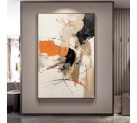 ZHAOLIN Modern Abstract Oil Painting on Canvas - Geometric Art with Orange, Black, and Beige Tones - Large Wall Art for Living Room 60x90cm(24x35in) Frameless