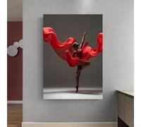 ZHAOLIN Modern African American Woman Red Dress Dancer Canvas Painting Black Ballerina Art Print Canvas Wall Art Design Home Decor 60x80cm Frameless