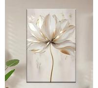 ZHAOLIN Modern Elegant White Gold Floral Canvas Wall Art - Luxurious Abstract Flower Print For Living Room, Bedroom & Office Decor(60x80/Frameless)