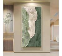 ZHAOLIN Modern Large Textured Canvas Wall Art, Green and Beige Leaf Design | Minimalist Decor for Living Room, Bedroom, or Office 70x140cm Frameless