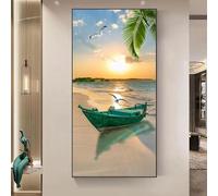 ZHAOLIN Nordic Simple Seaside Boat Scenery HD Pictures Beach Sunset Canvas Painting Wall Art seascape Posters Hallway Porch Wall Decor 70x140cm(28x55in) Frameless