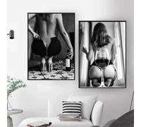 ZHAOLIN Posters and Prints Black White Women With Wine Glass Canvas Paintings Sexy Girl Wall Art Naked Body Picture for Home Cuadros 40x60cm(16x24in) x2 Frameless