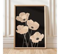 ZHAOLIN Retro Poster Featuring a Black Wildflower with a Beige Botanical Line Drawing Minimalist Canvas Painting of Flower Wall Art(21x30x3 cm/Canvas wrap)