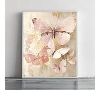 ZHAOLIN Vintage Butterfly Print Soft Pink Tone Children's Room Decor, Fun Creative Canvas Print Wall Art for Home Bedroom Decor(70x100cm/Canvas wrap)