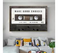 ZHAOLIN Vintage Cassette Tape Wall Art Canvas Print - Retro Music with Make Good Choices Quote, Black & White for Home Office Decor 80X120cm Frameless
