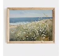 ZHAOLIN Vintage Summer Floral Coastal Sea Beach Rustic Poster Wall Art Canvas Print Minimalist Wildflower Landscape Farmhouse Decor(20x35cmx3/Frameless)