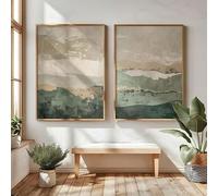 ZHAOLIN Wabi Sabi Abstract Wall Art Poster Set Of 2, Beige Green Abstract Art, Neutral Minimalist Modern Calming Living Room Decor(70x90cmx2/Frameless)