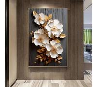 ZHAOLIN White Flower Posters Canvas Prints Abstract Golden Leaf Painting Wall Picture for Living Room Home Decoration Large Size 30x50cm(12x20in) Frameless