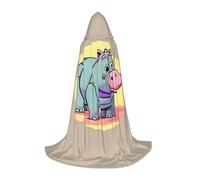 ZHAOLQ Cartoon Hippo Print Unisex Hooded Cloak Robe Halloween Cosplay Christmas Carnival Wearable Costume