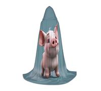 ZHAOLQ Cartoon Pig Print Unisex Hooded Cloak Robe Halloween Cosplay Christmas Carnival Wearable Costume