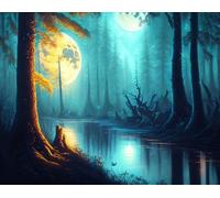 ZHAOSHAN canvas painting pictures poster 58x90cm no frame a Dark Magical Haunted Forest At Night with Full Moon Oil and Canvas