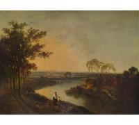 ZHAOSHAN Classic Landscape Artwork Artwork Print an English River At Sunset in the Distance the Welsh Hillsese by Famous Artist Wall Art Graffiti for Office Decor 60x90cm