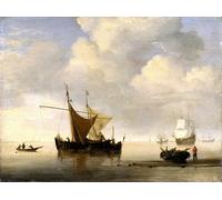 ZHAOSHAN Classic Landscape Artwork Artwork Print Calm Two Dutch Vessels by Willem Van De Velde the Younger Wall Art Graffiti for Office Decor 60x90cm