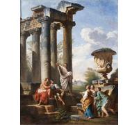 ZHAOSHAN Classic Landscape Artwork Artwork Print Capriiiiiccio with the Preaching of a Saint the Medici Vase a Ruined Temple by Paolo Pannini Wall Art Graffiti for Office Decor 60x90cm