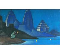 ZHAOSHAN Classic Landscape Artwork Artwork Print Flame of Happiness Lights on the Ganges by Nikolai Konstantinowitsch Roerich Wall Art Graffiti for Office Decor 60x90cm