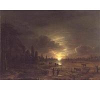 ZHAOSHAN Classic Landscape Artwork Artwork Print River Landscape with Rising Moon by Aert Van Der Neer Wall Art Graffiti for Office Decor 60x90cm