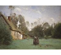 ZHAOSHAN Classic Landscape Artwork Artwork Print Thatched Cottage in Normandy by Jean Baptiste Camille Corot Wall Art Graffiti for Office Decor 60x90cm