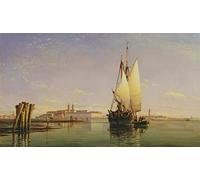 ZHAOSHAN Classic Landscape Artwork Artwork Print the Euganean and the Laguna of Trabaccola Waiting for the Tide by Edward William Cooke Wall Art Graffiti for Office Decor 60x90cm