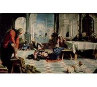 ZHAOSHAN Classic Wall Art Decor Modern Canvas Picture Christ Washing the Feet of the Disciples Detail of the Left Hand Side by Jacopo Robusti Tintoretto Art Canvas Murals for Home Decor 60x90cm