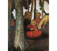 ZHAOSHAN Classic Wall Art Decor Modern Canvas Picture Three Children with Goat in the Birch Forest by Paula Modersohn Becker Art Canvas Murals for Home Decor 60x90cm