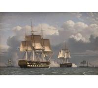 ZHAOSHAN Classic Wall Art Decor Modern Canvas Picture Two Russian Ships of the Line Saluting by C W Eckersberg Art Canvas Murals for Home Decor 60x90cm