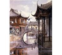 ZHAOSHAN Classic Wall Art Decor Modern Canvas Picture View of Shanghai China by Jean Henri Zuber Art Canvas Murals for Home Decor 60x90cm