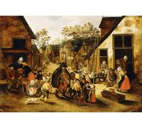ZHAOSHAN Famous Colorful Art Print Vintage Poster a Blind Hurdy Gurdy Player Surrounded by Pieter Brueghel the Younger Classic Canvas Picture for Office Decor 60x90cm