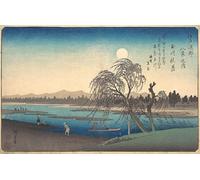 ZHAOSHAN Famous Colorful Art Print Vintage Poster Autumn Moon on the Tama River by Ando Hiroshige Classic Canvas Picture for Office Decor 60x90cm