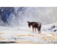 ZHAOSHAN Famous Colorful Art Print Vintage Poster Donkey in Snow by Macwhirter Classic Canvas Picture for Office Decor 60x90cm