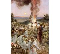 ZHAOSHAN Famous Colorful Art Print Vintage Poster Elijah S Sacrifice At Mount Carmel Bible by William Brassey Hole Classic Canvas Picture for Office Decor 60x90cm