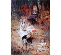 ZHAOSHAN Famous Colorful Art Print Vintage Poster Five Children Playing in the Forest by George Elgar Hicks Classic Canvas Picture for Office Decor 60x90cm