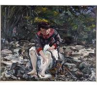 ZHAOSHAN Famous Colorful Art Print Vintage Poster Girl in the Brook by Lovis Corinth Classic Canvas Picture for Office Decor 60x90cm