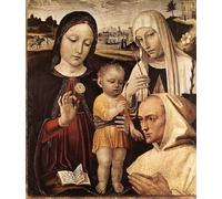 ZHAOSHAN Famous Colorful Art Print Vintage Poster Lady and Child St Catherine and the Blessed Stefano Maconi by Ambrogio Borgognone Classic Canvas Picture for Office Decor 60x90cm